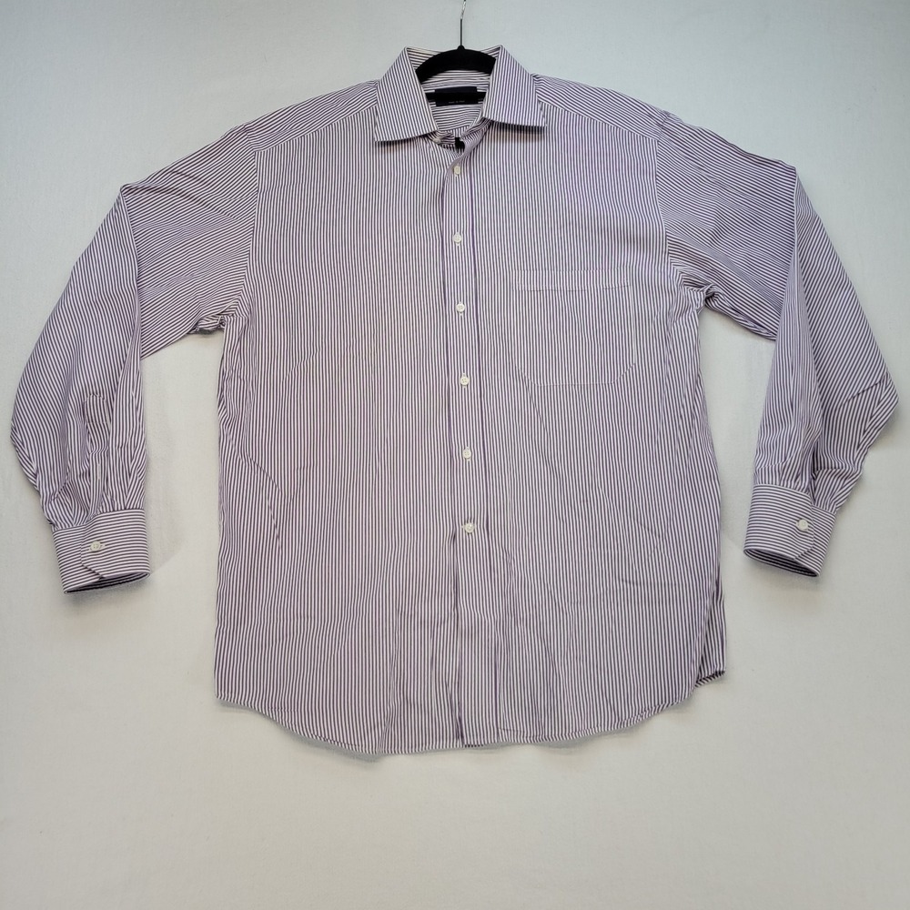 Canali Dress Shirt Mens 16 41 Purple Striped Long Sleeve Made In Italy